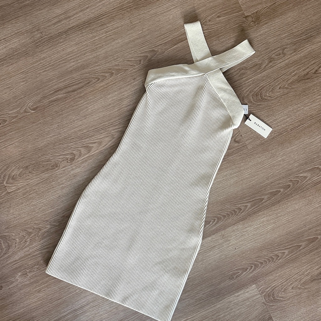 Aritzia Babylon Ribbed Cream Halter Knit Dress